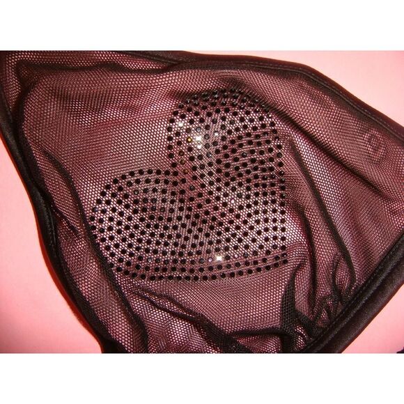 Victoria's Secret M BRALETTE BRA SET+thong+TEDDY BLACK mesh heart CRYSTALLIZED - Picture 7 of 7